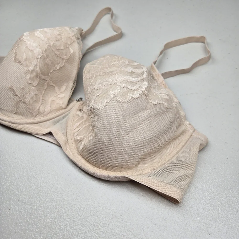 Natori Women Bra 36DD‎ Beige Floral T Shirt Underwired Lace Mesh Strap